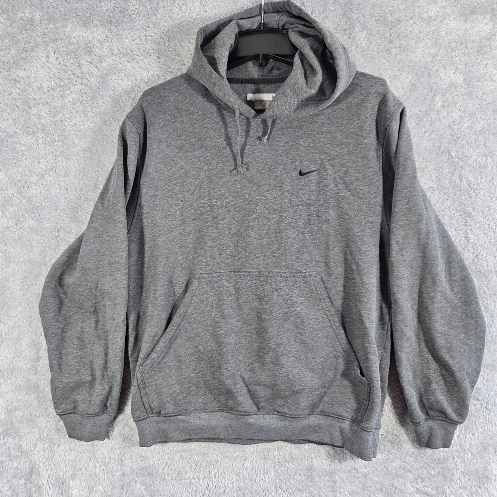 Nike Mens Mini Swoosh Pullover Hoodie Gray Cotton Blend Fleece Sweatshirt Medium